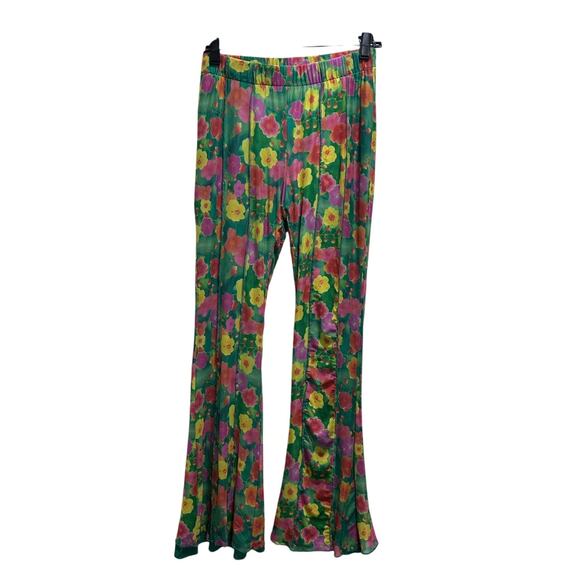 Forever 21 Pants - Forever 21 Mesh Green Floral Print Pant L Lined Casual Beach Coastal Boho Hippie